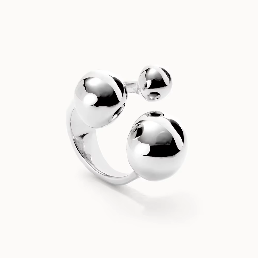 Bague boule irrégulière en or et argent