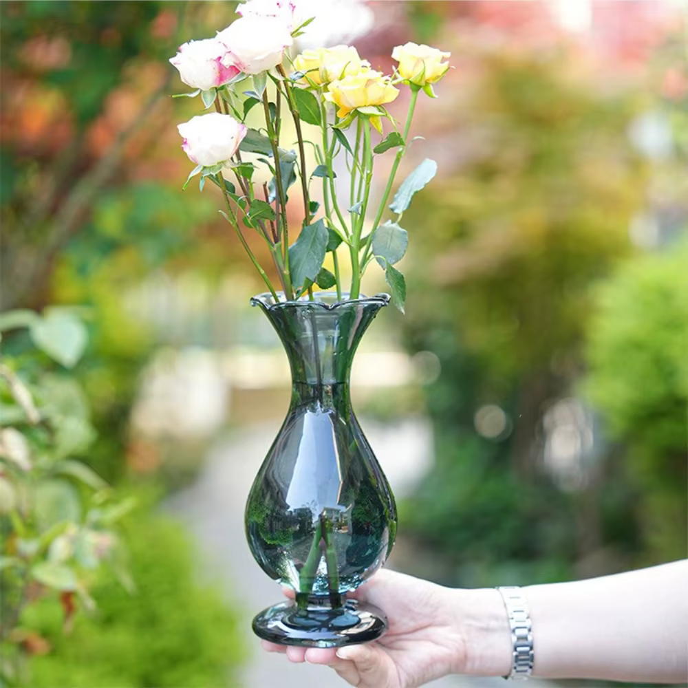 Vase en verre transparent coloré de style français pour arrangement floral hydroponique