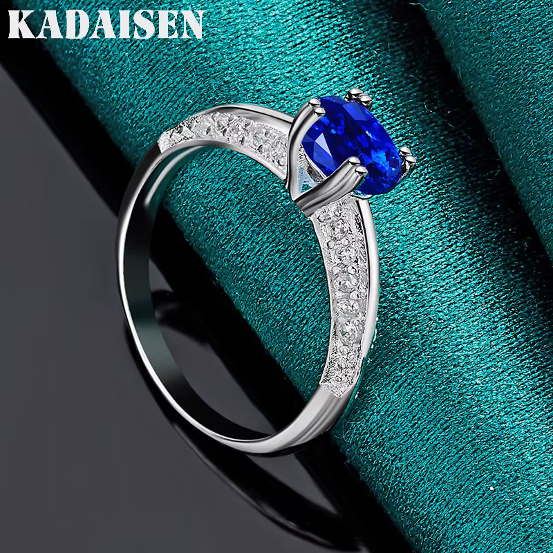 Argent sterling 925, zircon bleu 7-10 # Bague pour femme