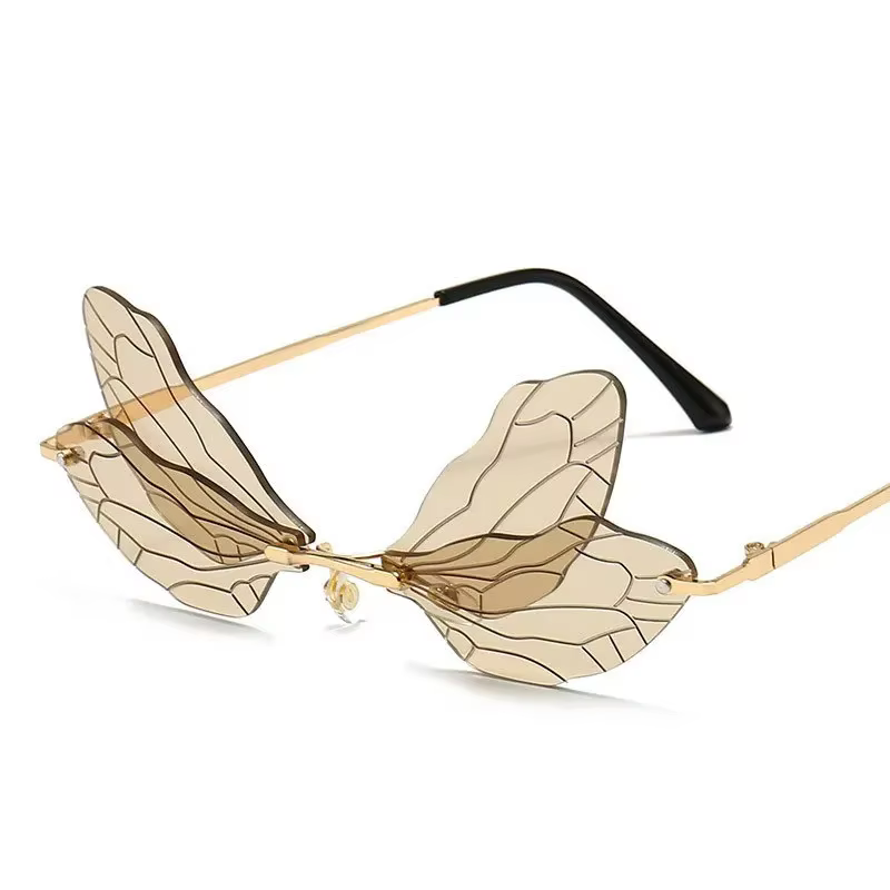 Lunettes de soleil sans monture ailes de libellule pour femmes