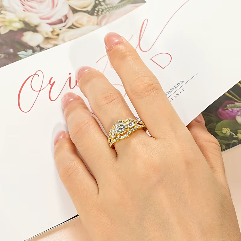 Rrjzz – bague de fiançailles ronde vintage à trois pierres pour femmes