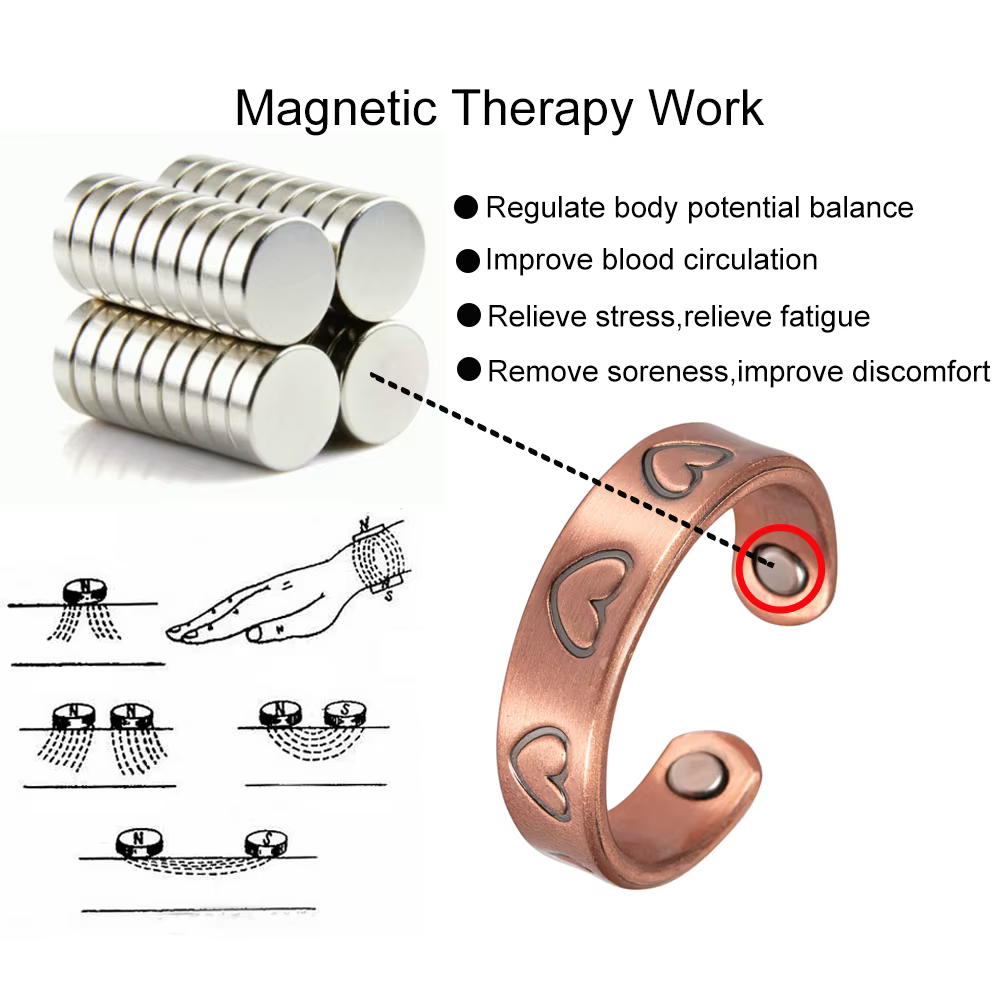 Vinterly Anneaux Magnétiques en Cuivre Pur 6mm en Forme de Cœur