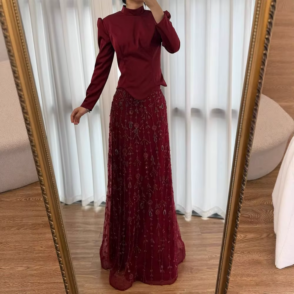 Robe de soirée musulmane verte sauge élégante
