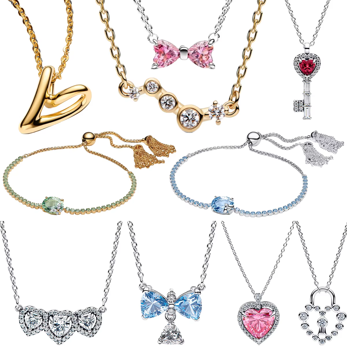 Parure de bijoux de luxe en argent 925 avec pendentif cœur et nœud