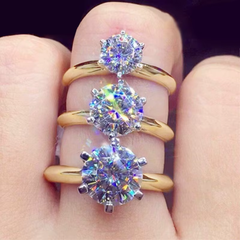 Bague Moissanite en or jaune avec certificat pour femme