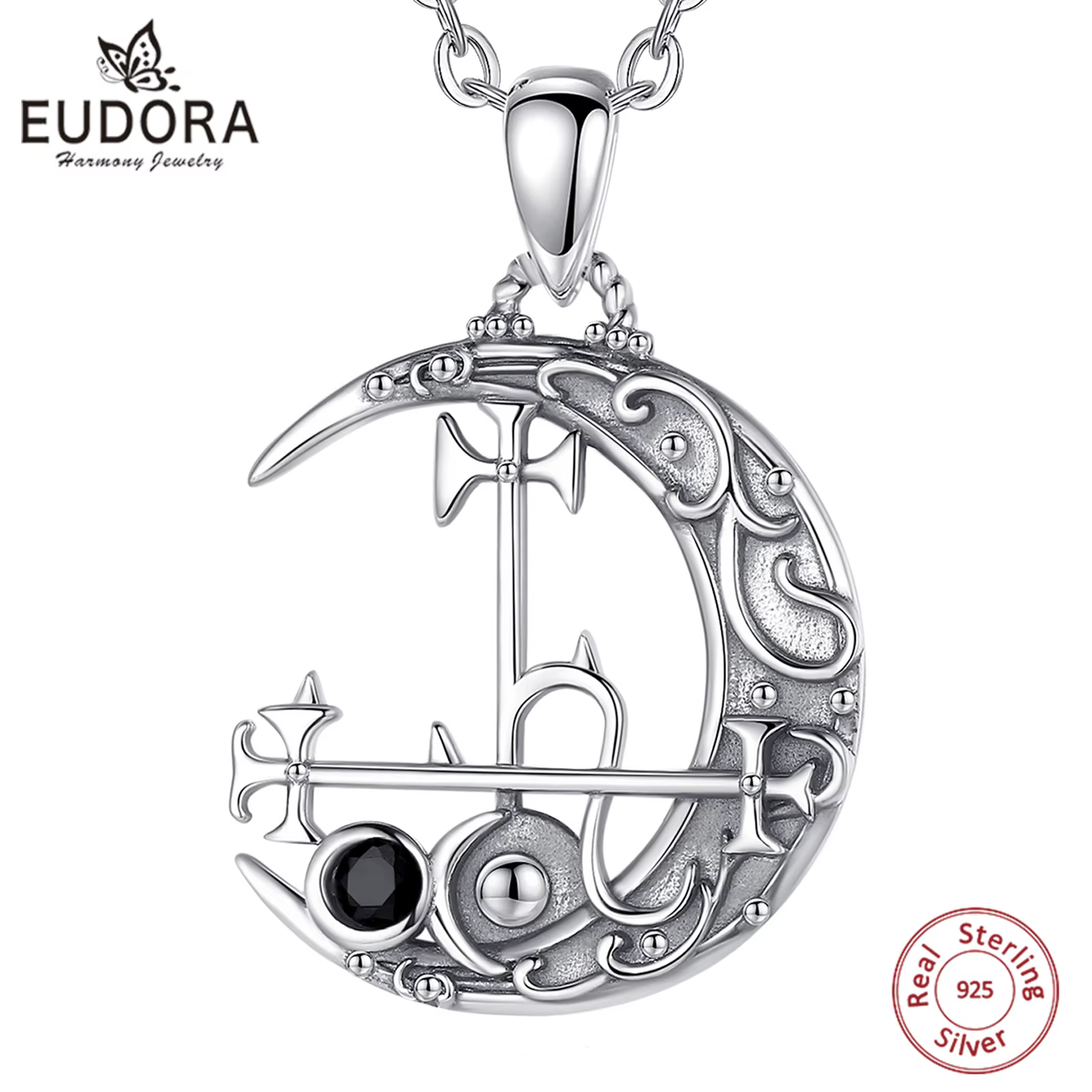 Eudora 925 argent Sterling Lilith lune collier pour femmes homme Vintage démon
