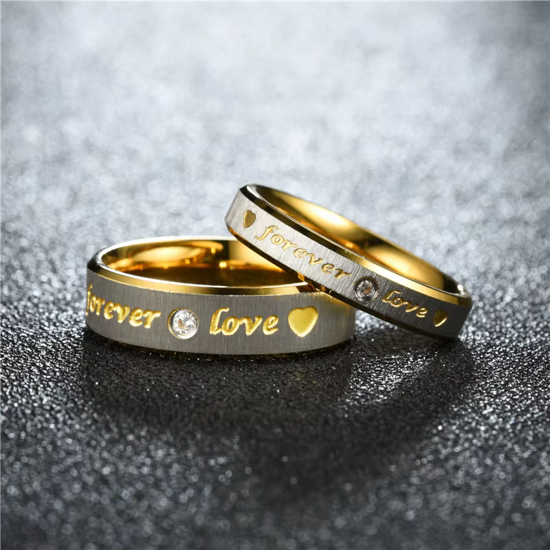 Bague de mariage en acier inoxydable avec diamant