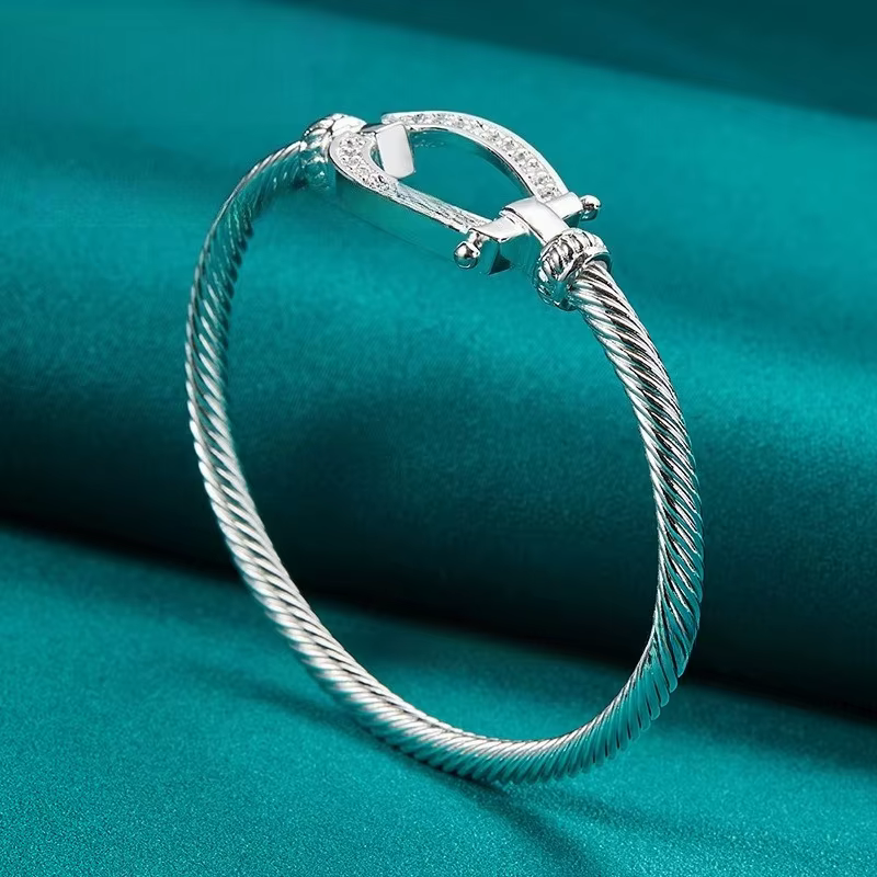 Argent 925 Bracelets pour femme zircone cheval chaussure manchette