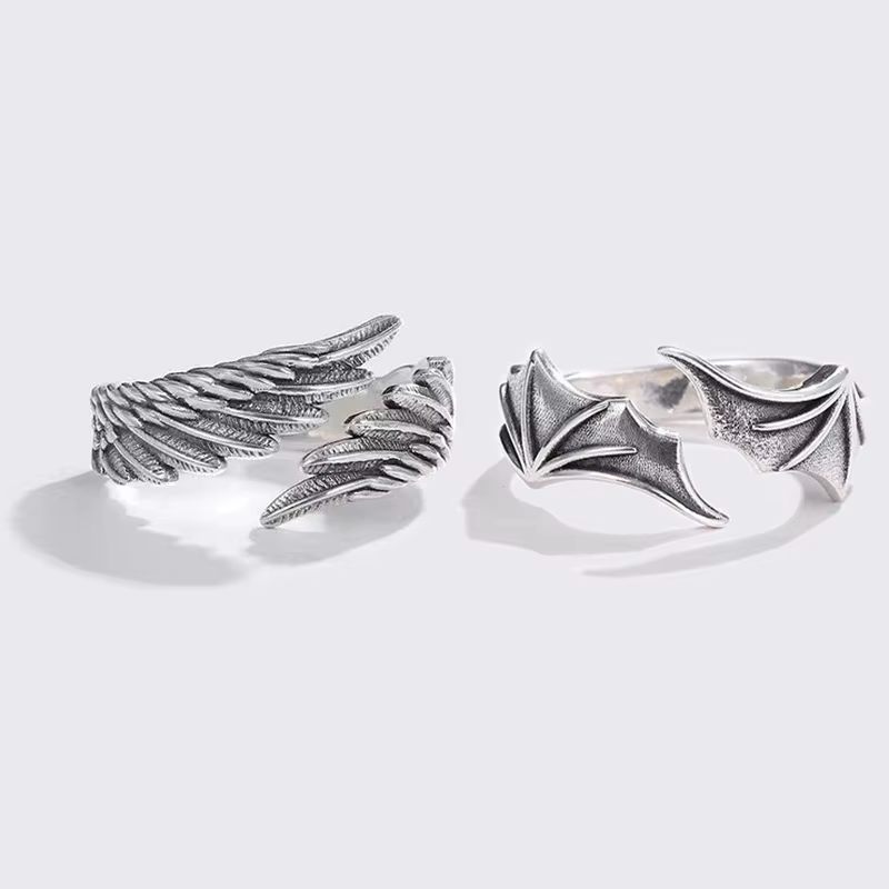 Bague créative rétro ailes de démon d'ange pour hommes et femmes