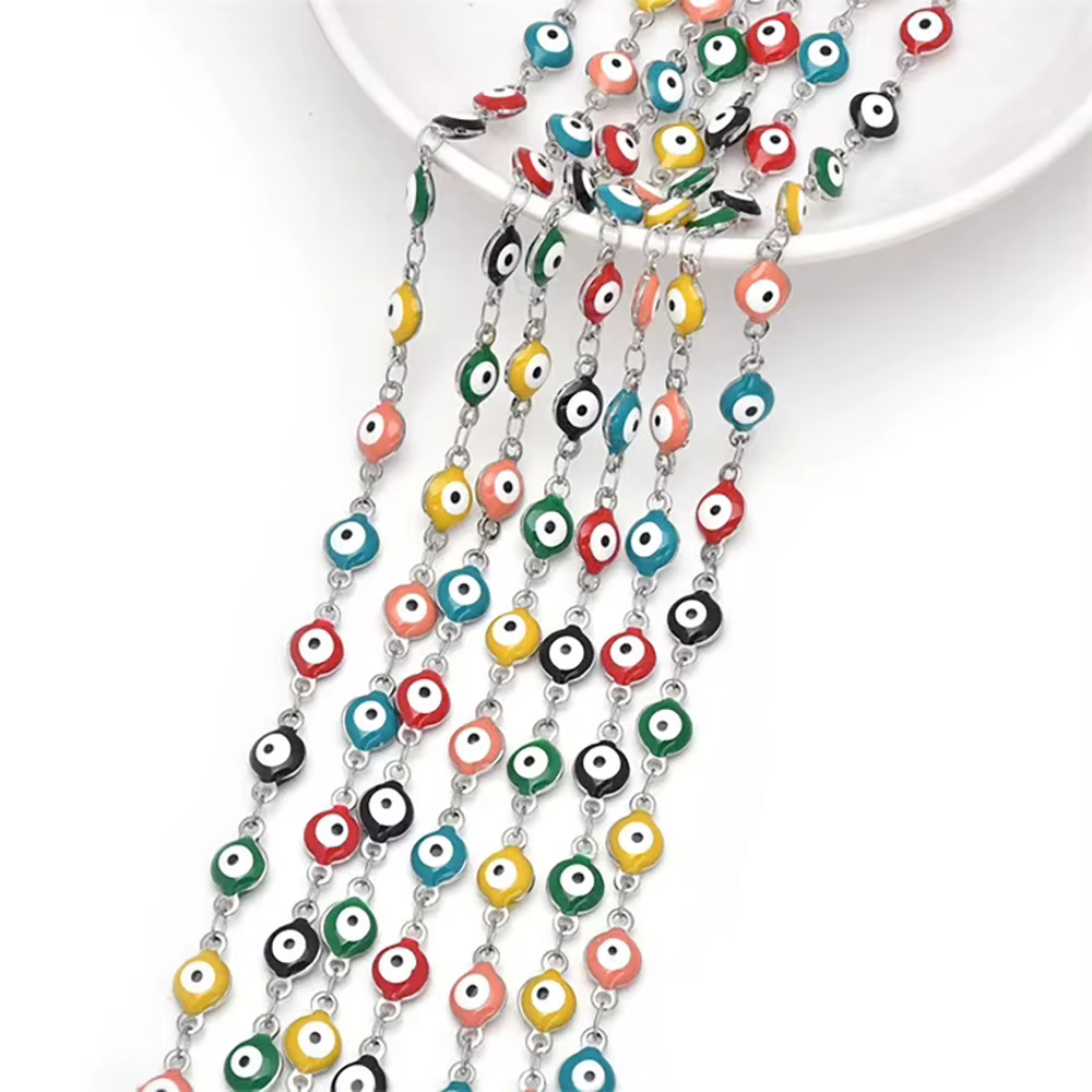 1M Coloré Chanceux Mauvais Œil Perle Bracelet Collier Ras Du Cou Bijoux Ensemble Arc-En-Ciel Lien Chaîne Protection