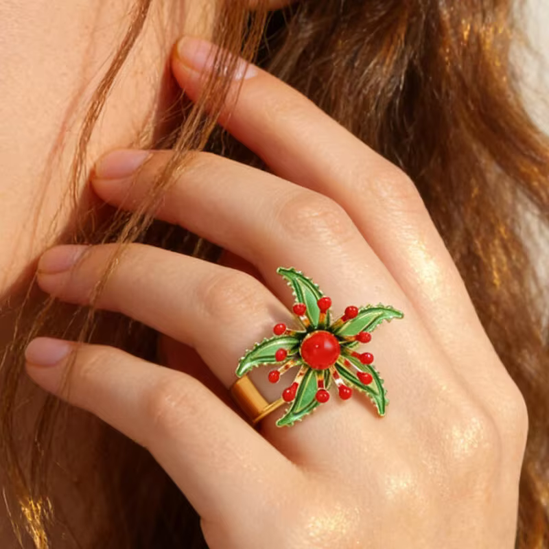 Bagues ajustables bohèmes multicolores à fleurs épanouies pour femmes