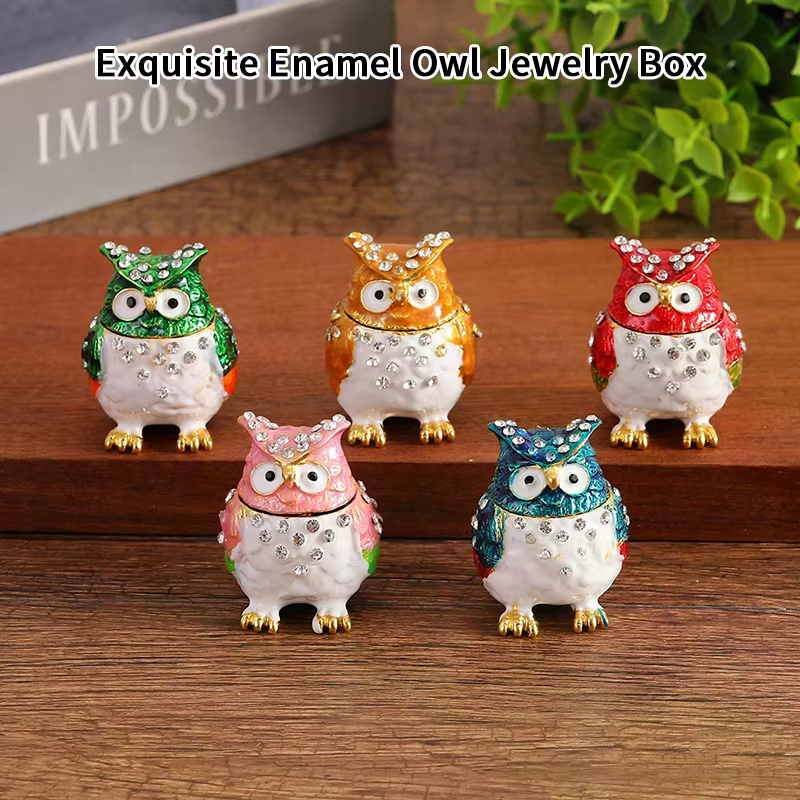 Boîte à bijoux hibou en strass coloré