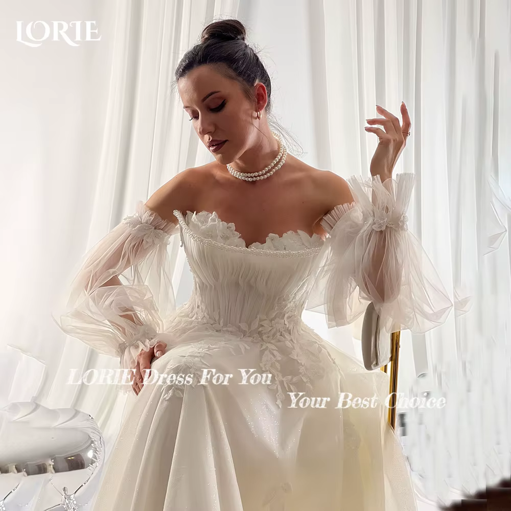 LORIE 3D fleurs robes de mariée épaules dénudées a-ligne Illsion prix plage robe