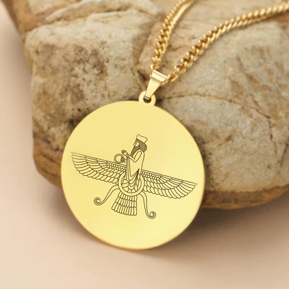 Iran Farvahar collier persan Zoroastrian Pendentif Ahura Mazda religieux bijoux iraniens