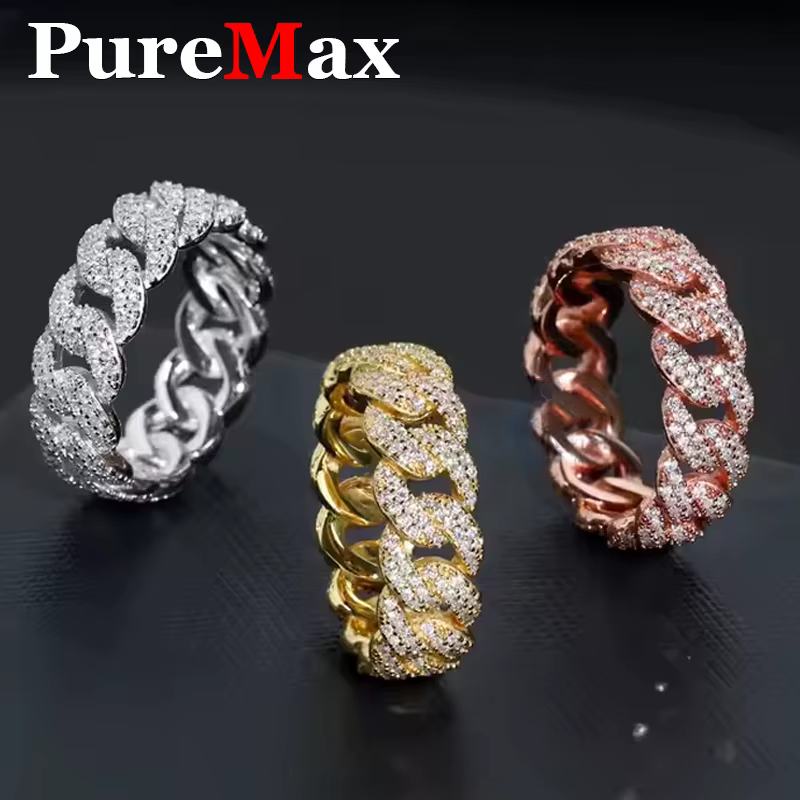 Hip Hop 10.5mm 18k plaqué or complet Moissanite bague cubaine pour hommes 925 en argent Sterling