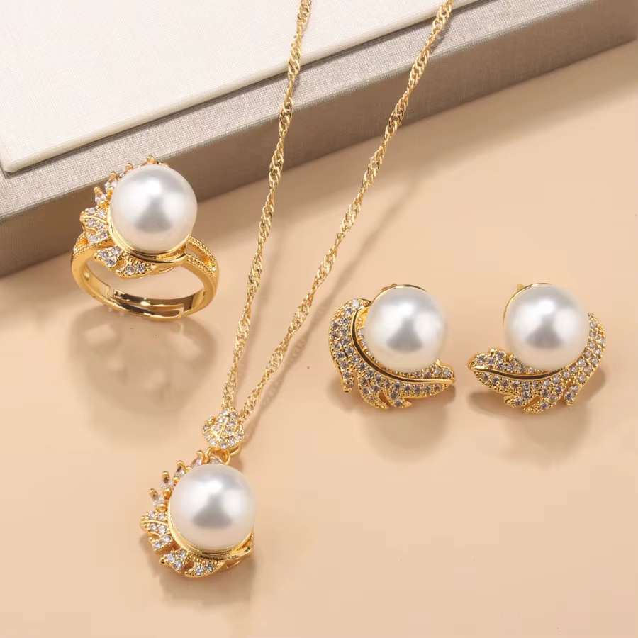 Parure de bijoux de mariage en argent sterling 925 avec perles naturelles