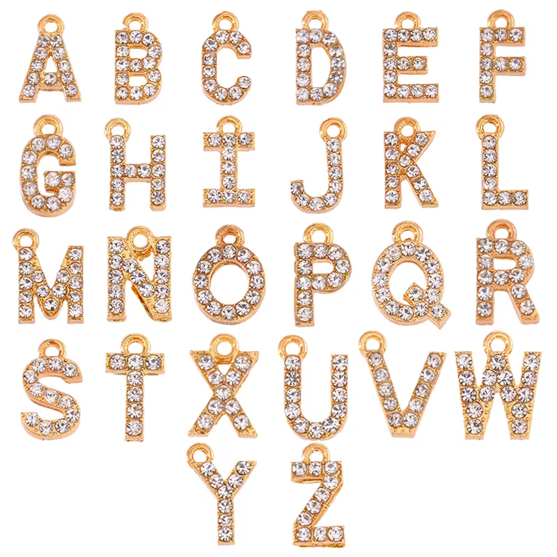 Breloque Alphabet en Zircon plaqué or brillant