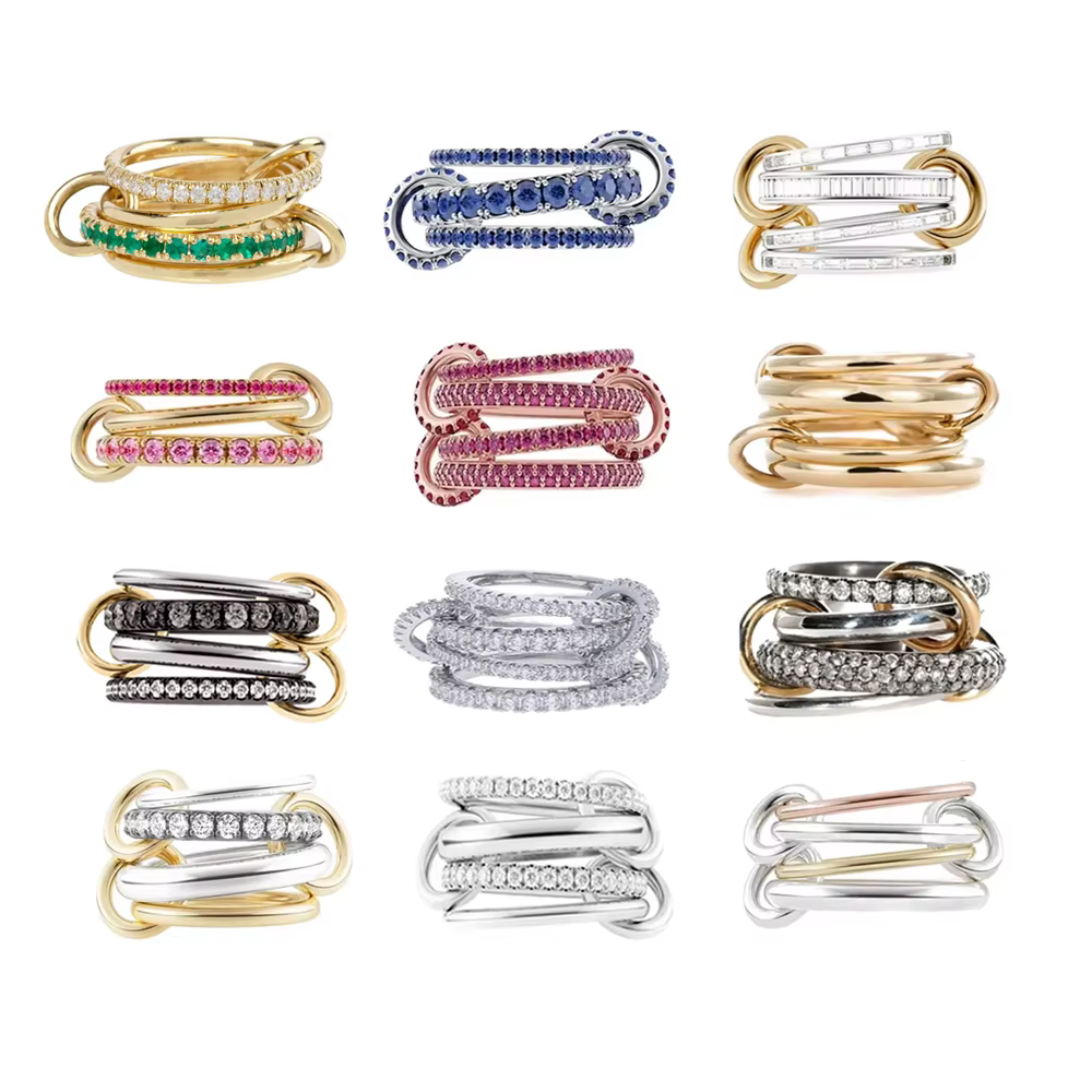 Nouveau empilage Spinelli Kilcollin anneaux glacé plaine Micro pavé 5A CZ mélange couleur Multi pièces pile doigt complet femmes bijoux