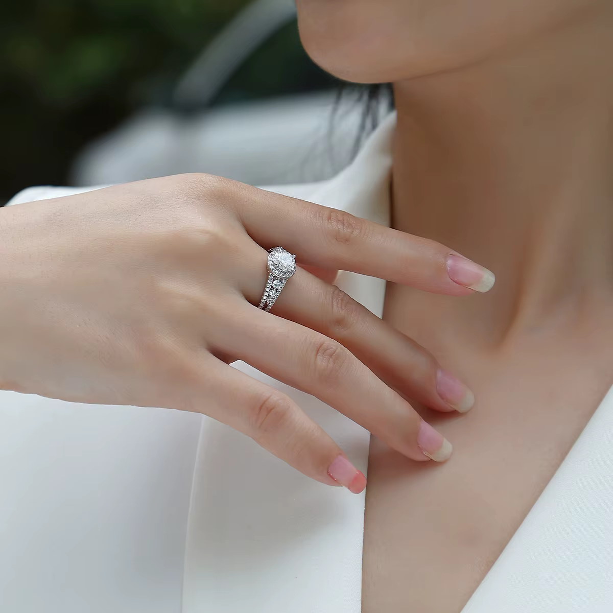 Bague de fiançailles JIUZUAN 1Ct Moissanite Halo