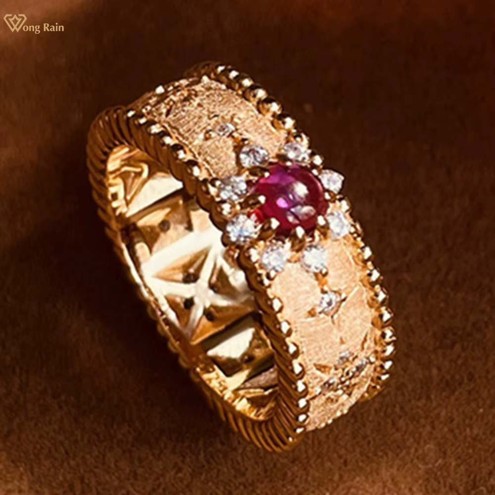 Wong Rain Vintage solide 925 argent Sterling rubis haute teneur en carbone diamant gemme bague de fiançailles pour les femmes bijoux fins cadeau d'anniversaire