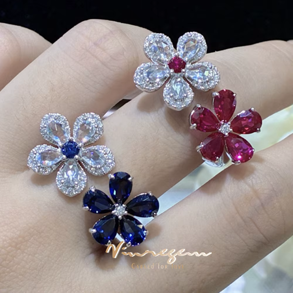 Vinregem – bague ouverte en forme de fleur pour femmes