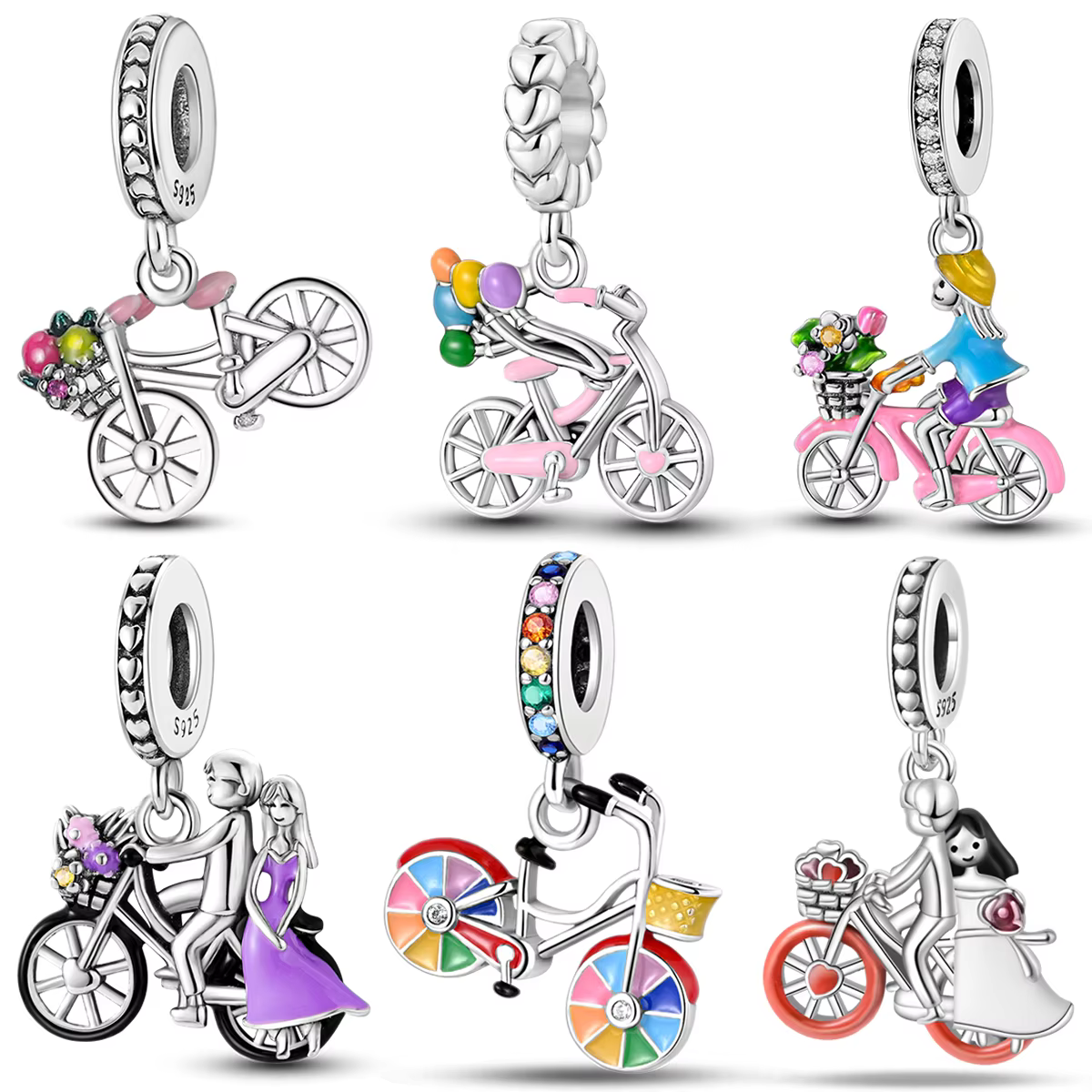 Breloques romantiques en argent regardé 925 pour les amateurs de vélo, perles colorées, bracelet original, cadeau de bijoux à bricoler soi-même, PmotFit