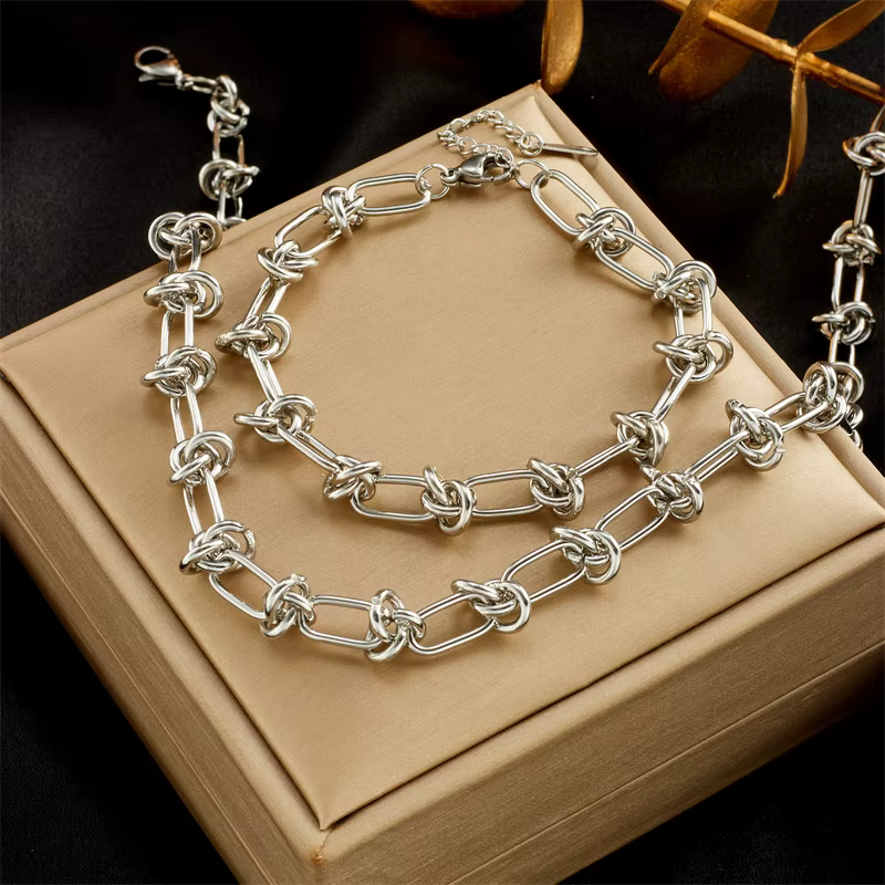 DIEYURO 316L acier inoxydable or argent couleur torsion noeud collier Bracelets pour femmes fille nouvelle mode ne se décolore pas ensemble de bijoux