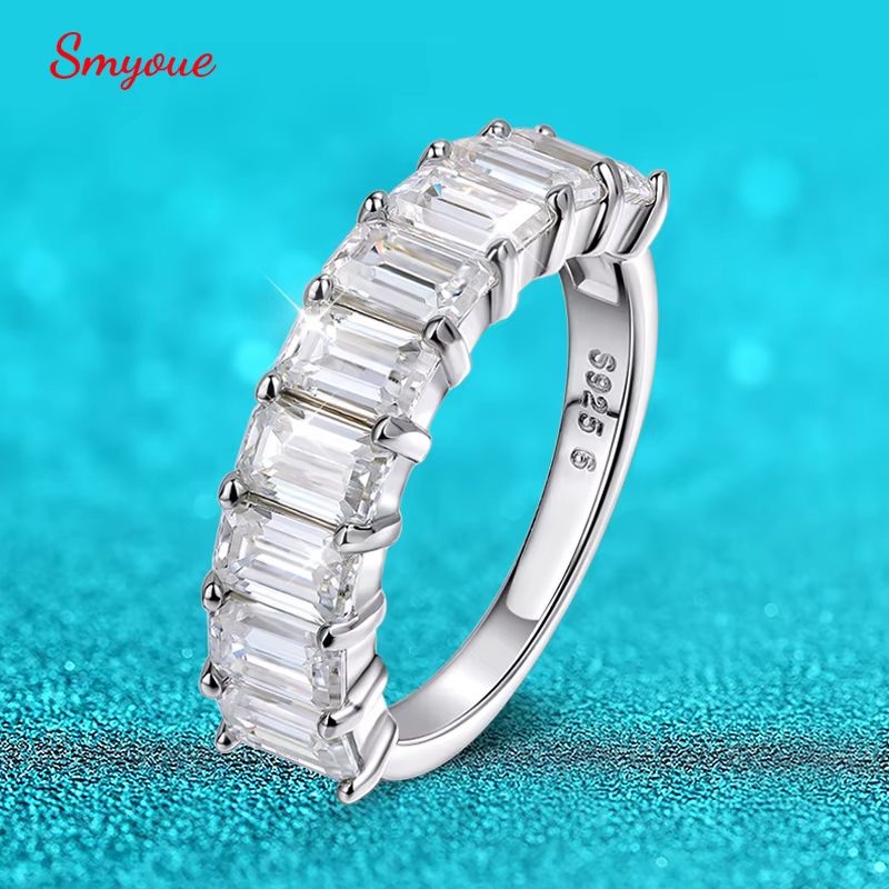 Smyoue chacun 3*5mm 0.5CT bague Moissanite taille émeraude pour femmes 1/2 bandes d'éternité laboratoire diamant bijoux