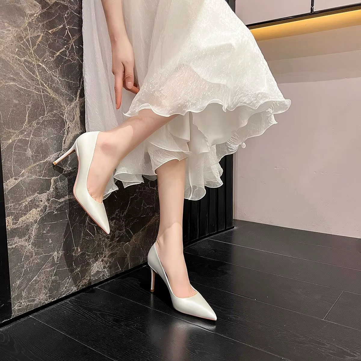 Nouvelles Chaussures de Mariée Blanches à Talons Hauts