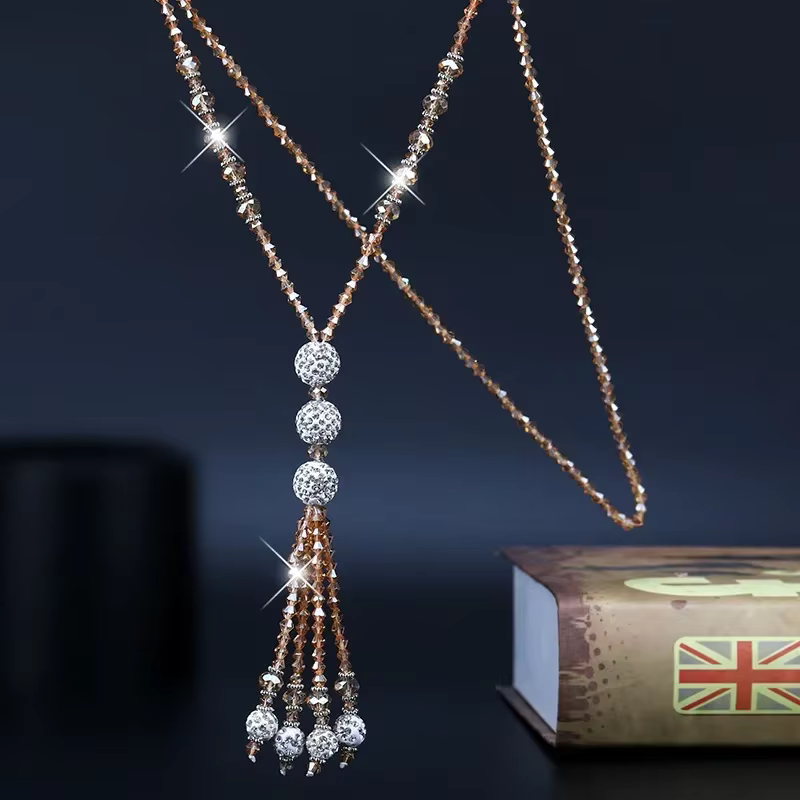 Collier Long à pampilles en perles de cristaux brillants pour femmes, mode coréenne, chaîne de pull Simple, breloque, bijoux de fête