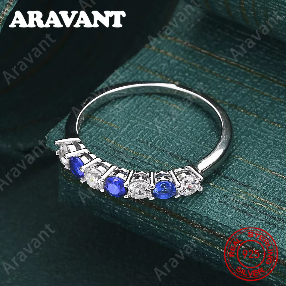 Bague en argent sterling 925 avec diamants et zircons bleus et blancs pour femme - Accessoire de ville