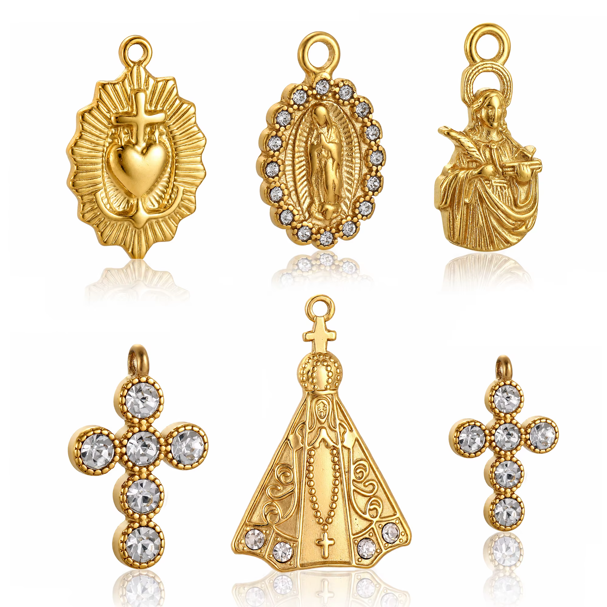 Lot de 3 breloques Notre-Dame d'Apparecida en acier inoxydable