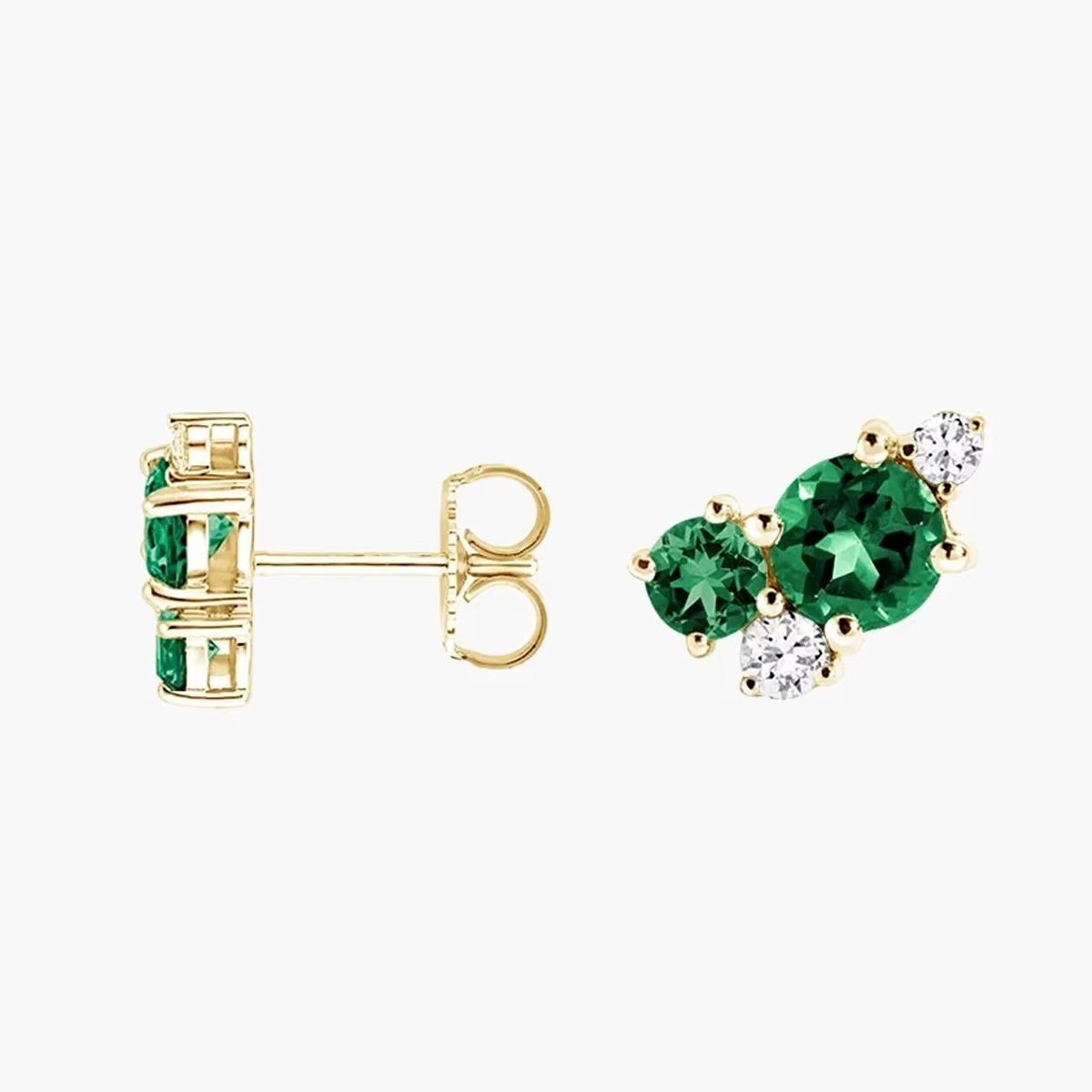 Boucles d'oreilles rondes en émeraude et diamant cultivés en laboratoire
