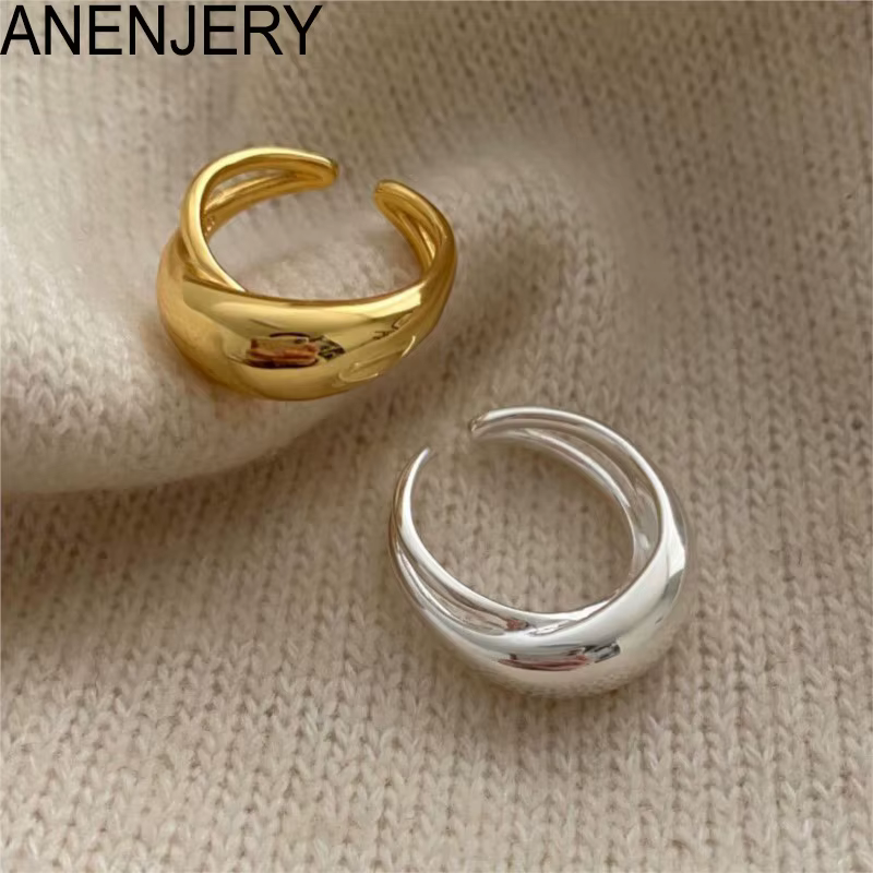 ANENJERY Surface lisse Arc croisé géométrique irrégulier anneau ouvert pour les femmes français Goden couleur argent