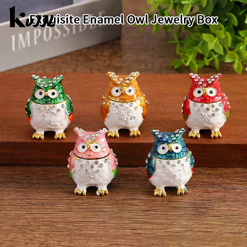 Boîte à bijoux hibou en strass coloré
