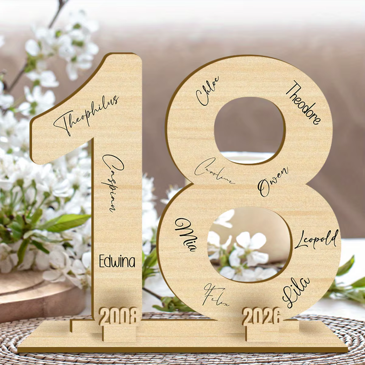 Plaque Numérotée en Bois N°18 2026 pour Livre d'Or d'Anniversaire et de Mariage