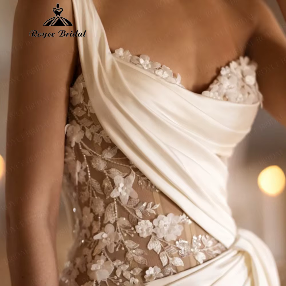 Robe de mariée unique RoyceBridal à une épaule 2026 avec corsage à volants