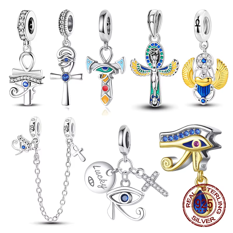 925 argent Sterling symbole égyptien amulette pendentif Ankh oeil d'horus breloque ajustement Original bracelet à breloques femmes bijoux à bricoler soi-même cadeau