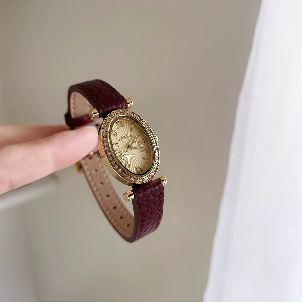 Montre à Quartz minimaliste de tempérament Vintage avec strass ellipse
