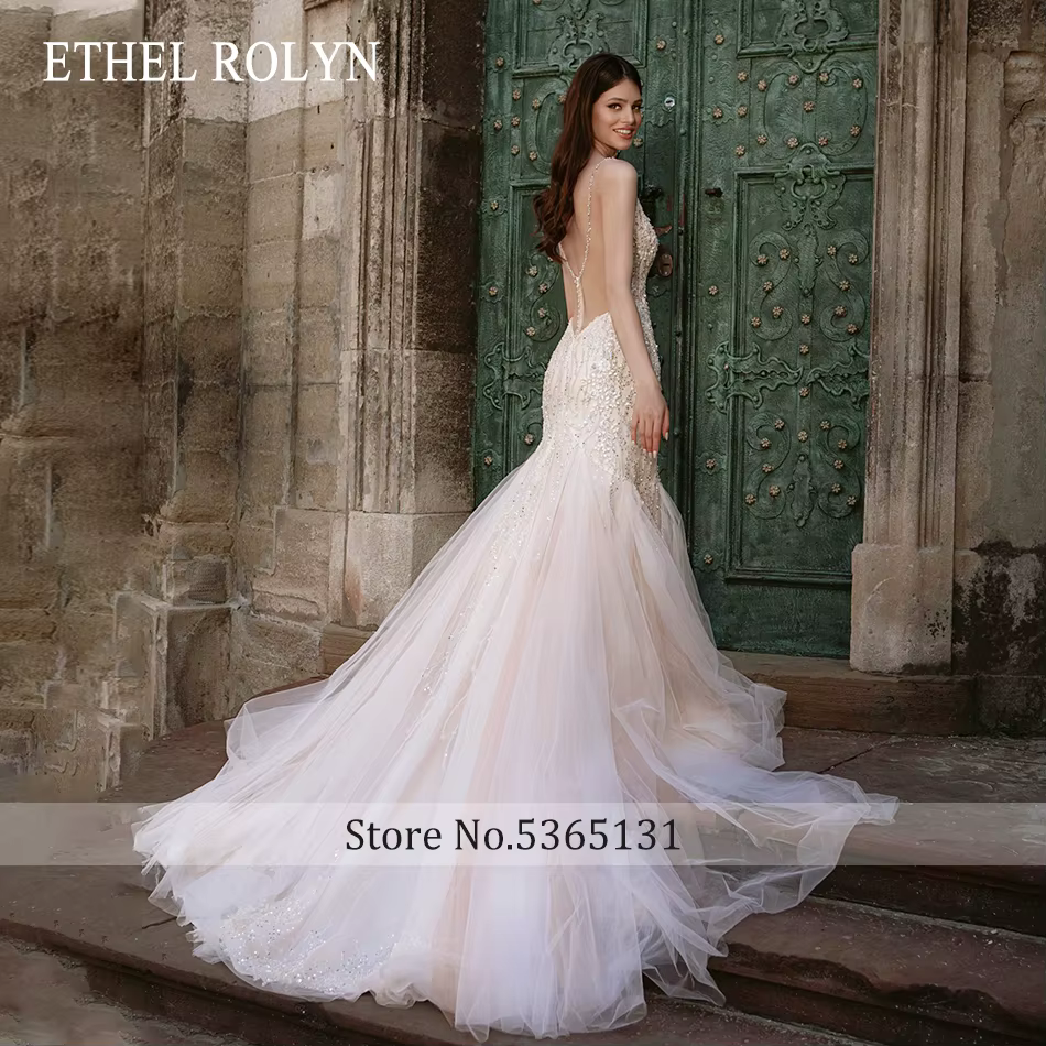 ETHEL ROLYN luxe sirène robe De mariée pour les femmes Sexy chic chérie perles cristal bouton