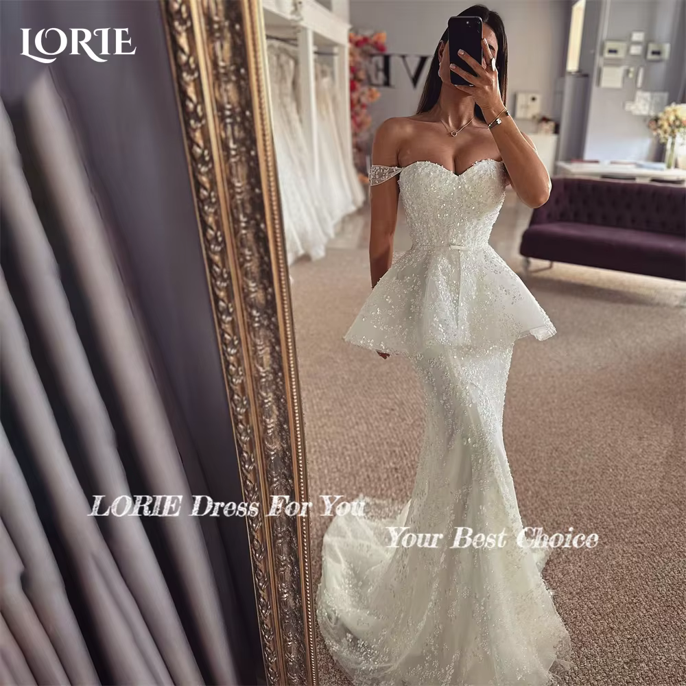 LORIE luxe sirène paillettes robes de mariée épaules nues dos nu brillant sans manches