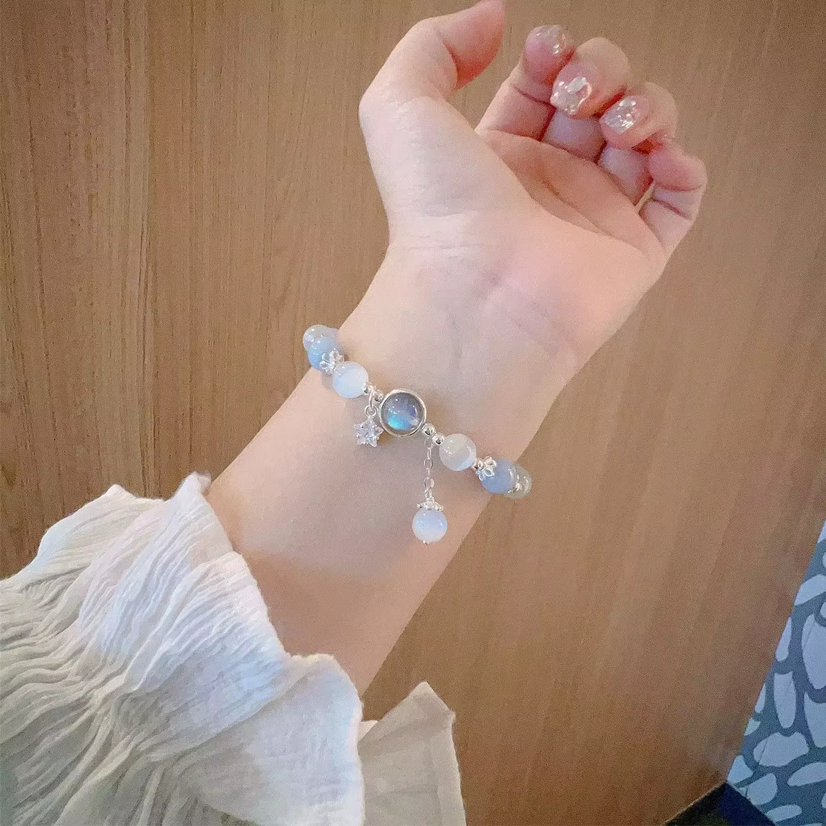 Nouveau Unique rêveur bleu pierre de lune oeil de chat pendentif cristal perle Bracelet fête bijoux cadeau pour les femmes