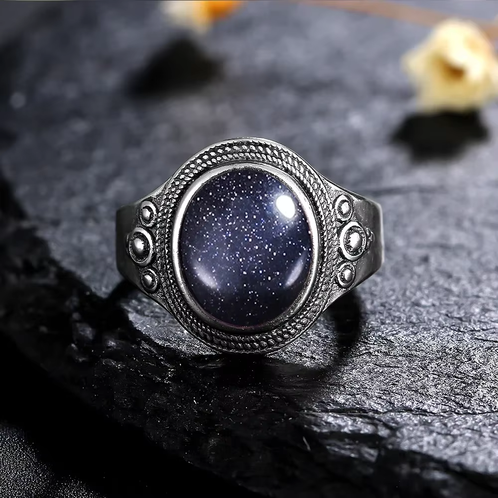 Bagues vintage en argent plaqué avec pierres naturelles | Bague rétro ovale en œil de tigre