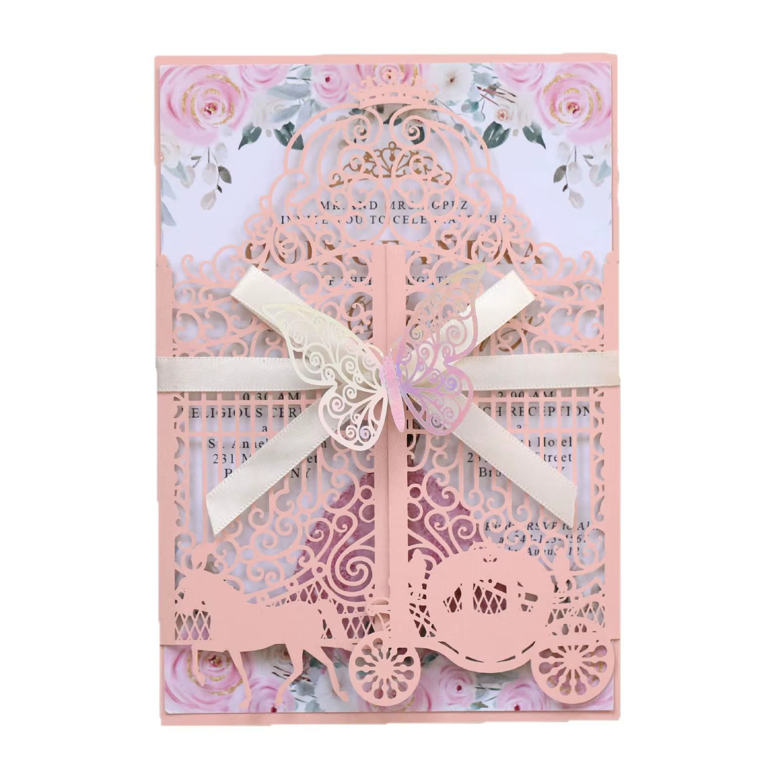 Carte d'invitation de mariage découpée au laser