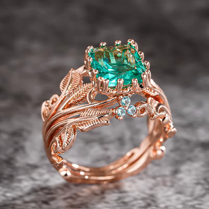 Huitan – bague Design feuille couleur or Rose pour femmes