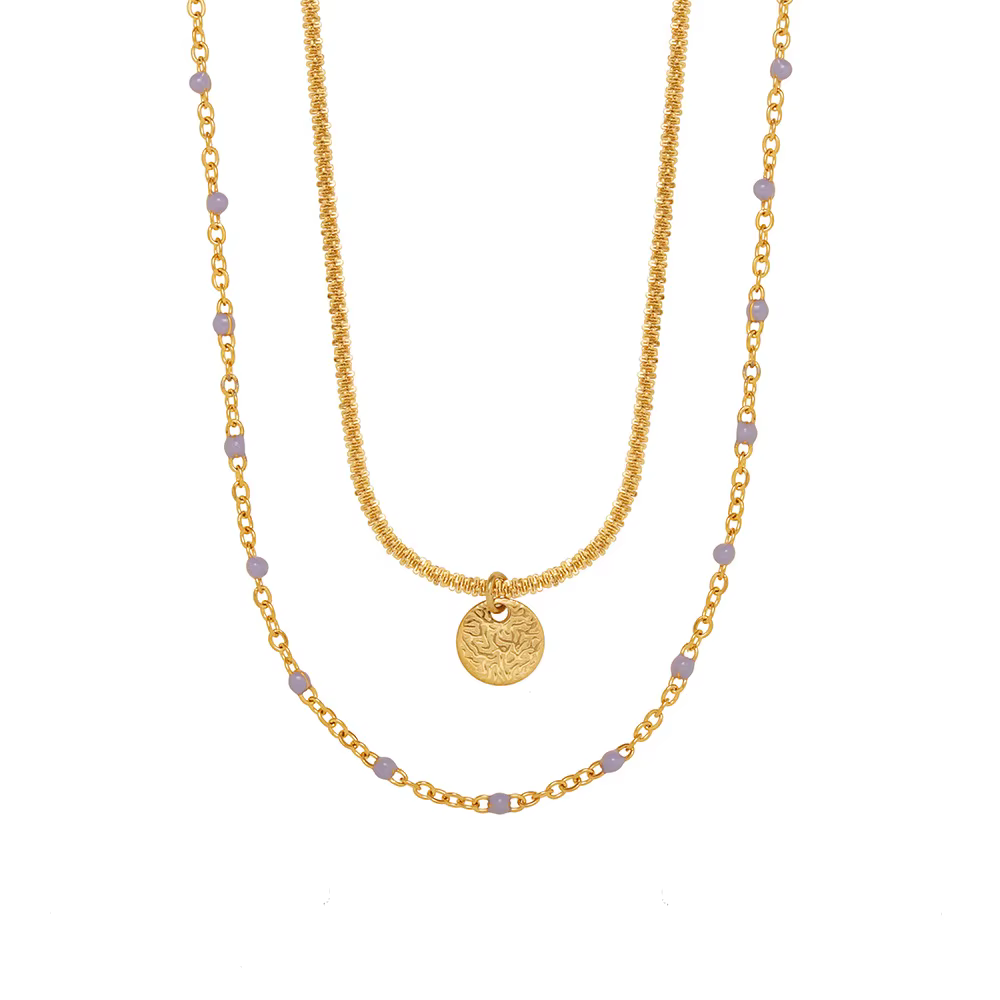 Amaiyllis lumière luxe feuille d'aluminium rond Double couche collier pendentif Niche lilas Beanie chaîne