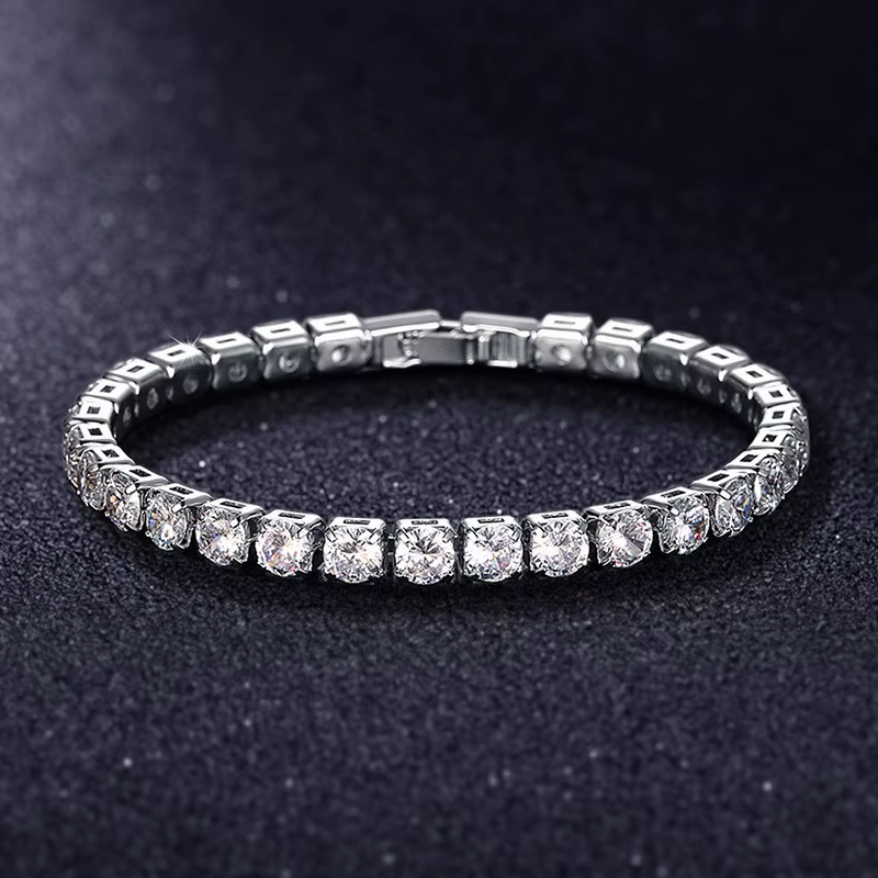 Luxe Hiphop glacé 4mm cubique zircone cristal Tennis Bracelets pour femme hommes couleur or argent