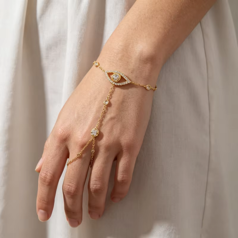 Bague-bracelet élégante pour femme en cuivre et zircon, style vintage français, bijou de main de luxe, cadeau de mode