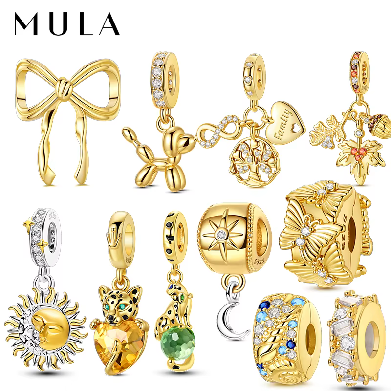 MULA or série bricolage breloques perle originale 925 en argent Sterling Zirconium soleil léopard pendentifs idéal pour Bracelet bijoux cadeau marquage