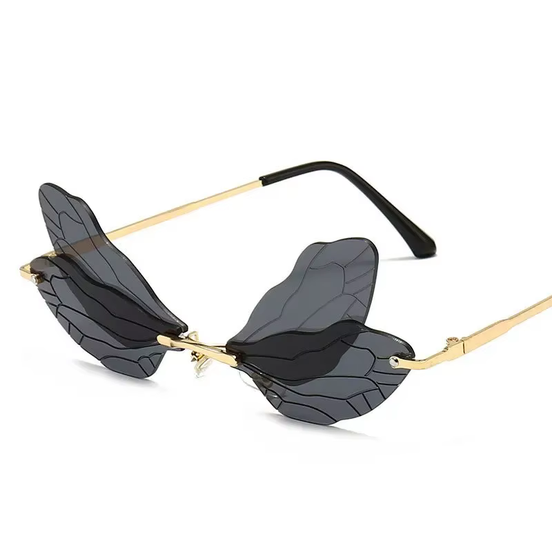 Lunettes de soleil sans monture ailes de libellule pour femmes